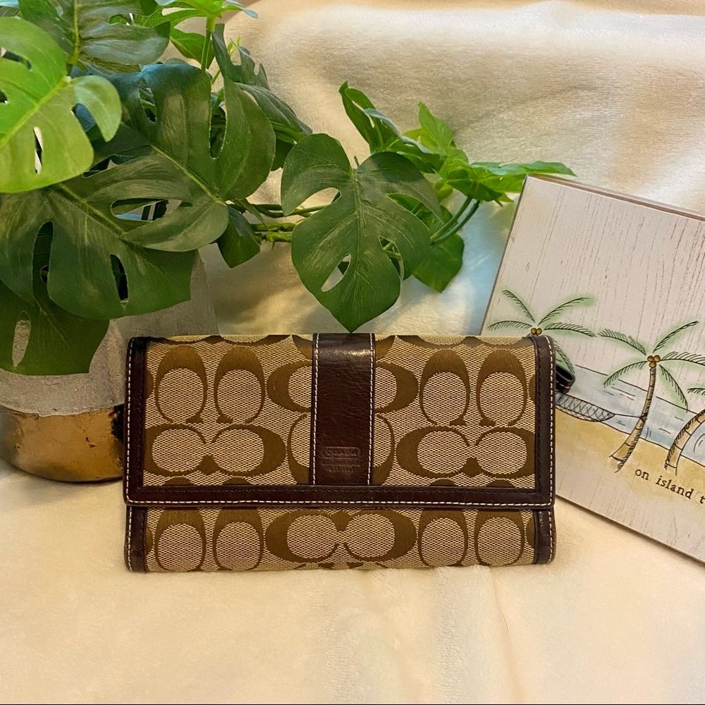 Coach Signature C Brown and Tan Wallet